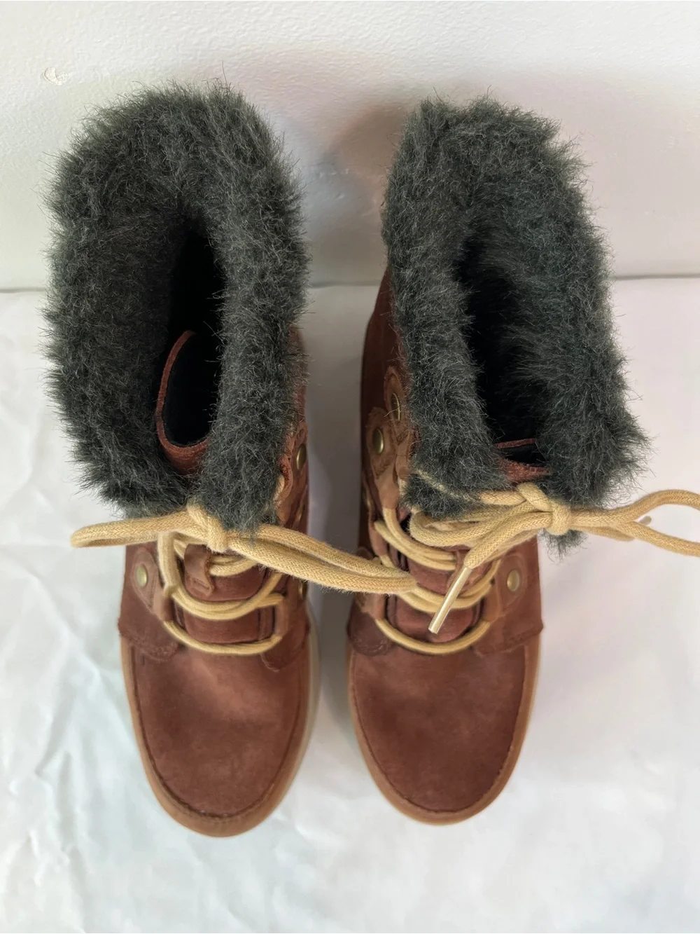 Sorel Explorer Joan Waterproof Suede Winter Boots Burro Brown Womens Size 8 NL30